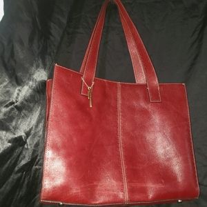 Large brick red FOSSIL leather tote